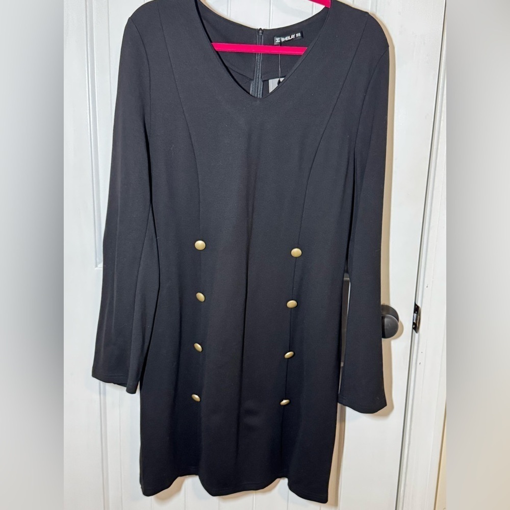 Sheilay Black Fitted Button Dress Zip Back